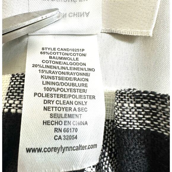 Corey Lynn Calter Gingham Off The Shoulder Linen Blend Dress Black White Medium - Picture 9 of 11